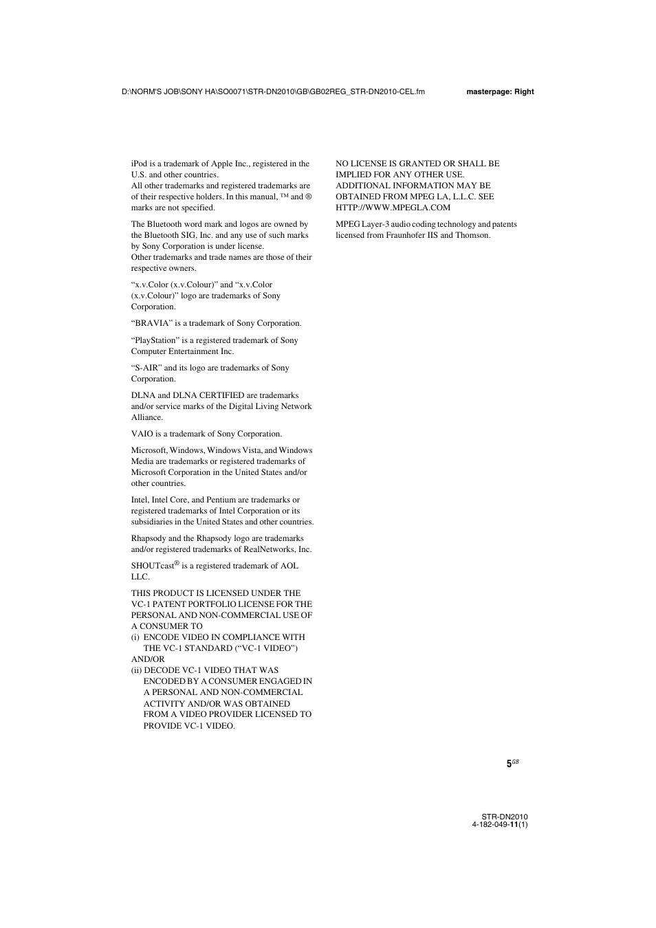 Sony STR-DN2010 User Manual | Page 5 / 152