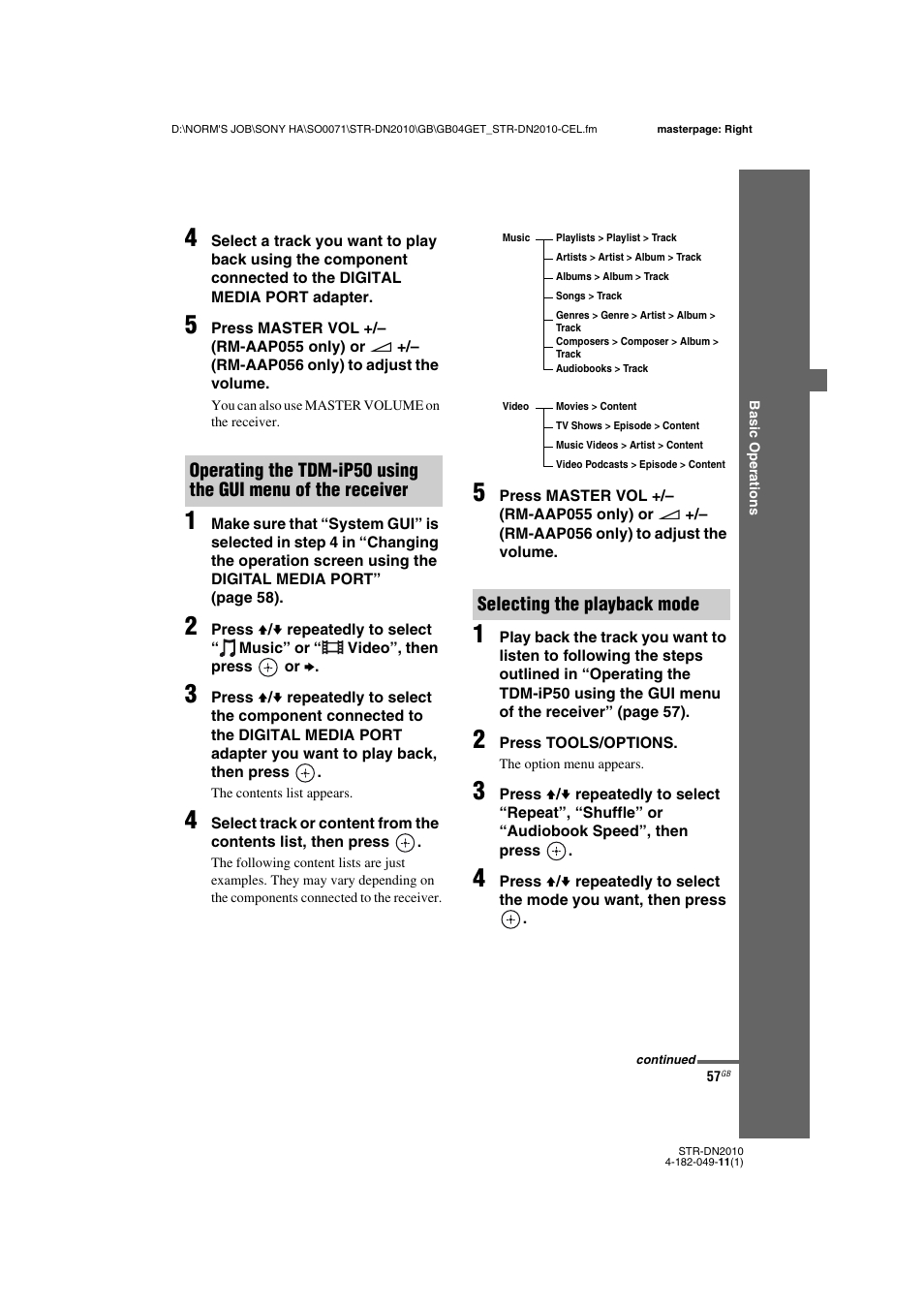 Selecting the playback mode | Sony STR-DN2010 User Manual | Page 57 / 152