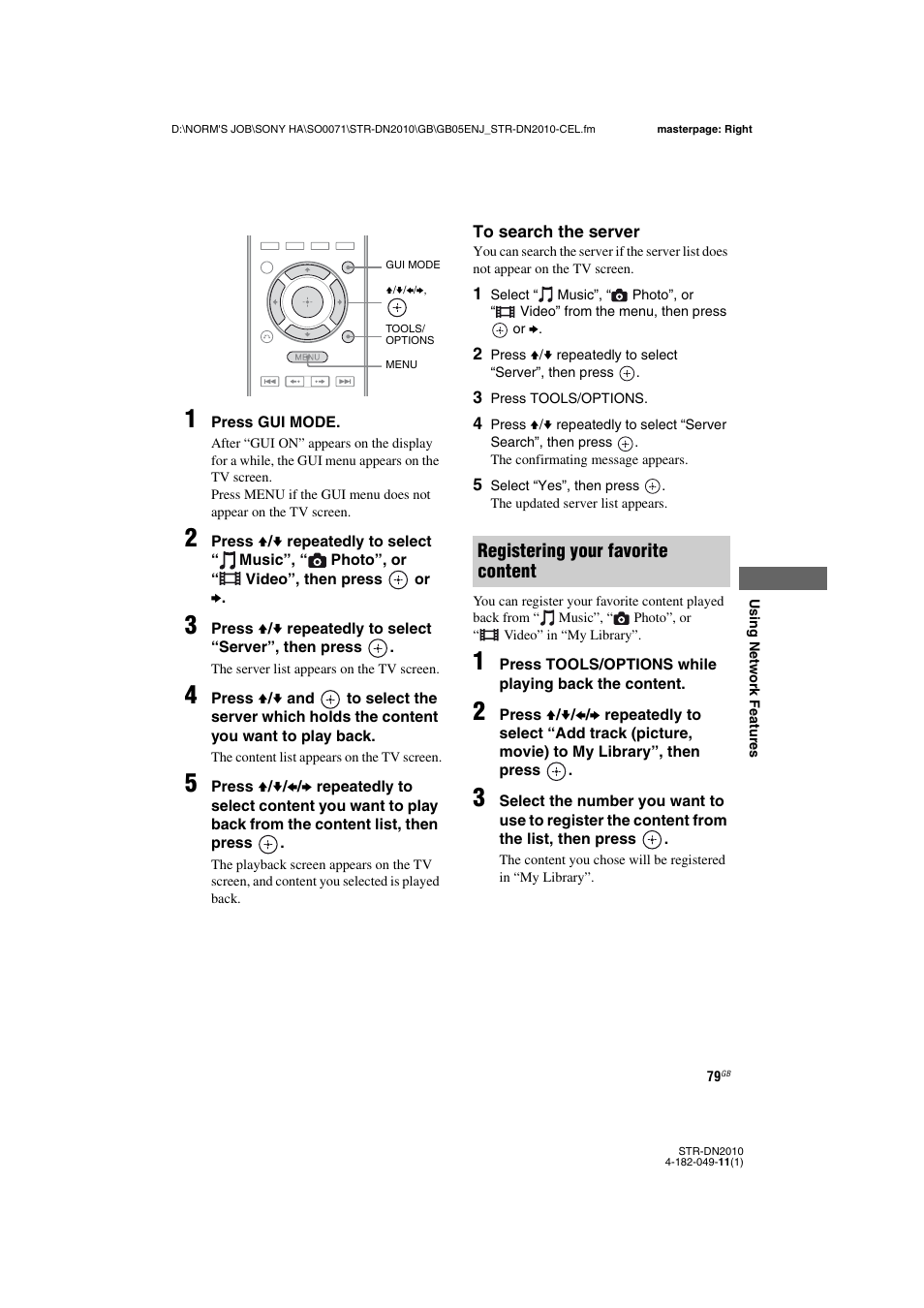 Registering your favorite content | Sony STR-DN2010 User Manual | Page 79 / 152