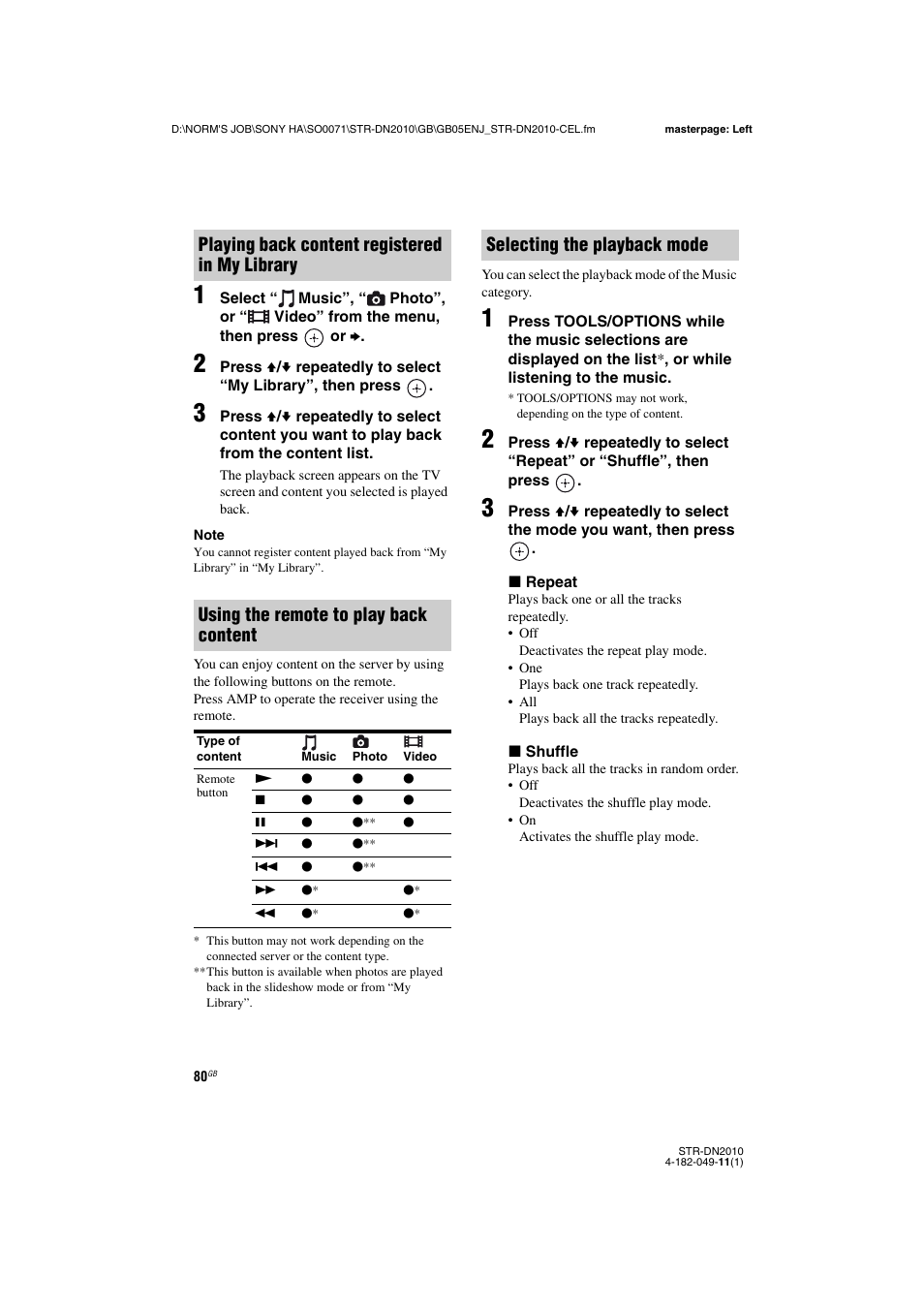 Selecting the playback mode | Sony STR-DN2010 User Manual | Page 80 / 152