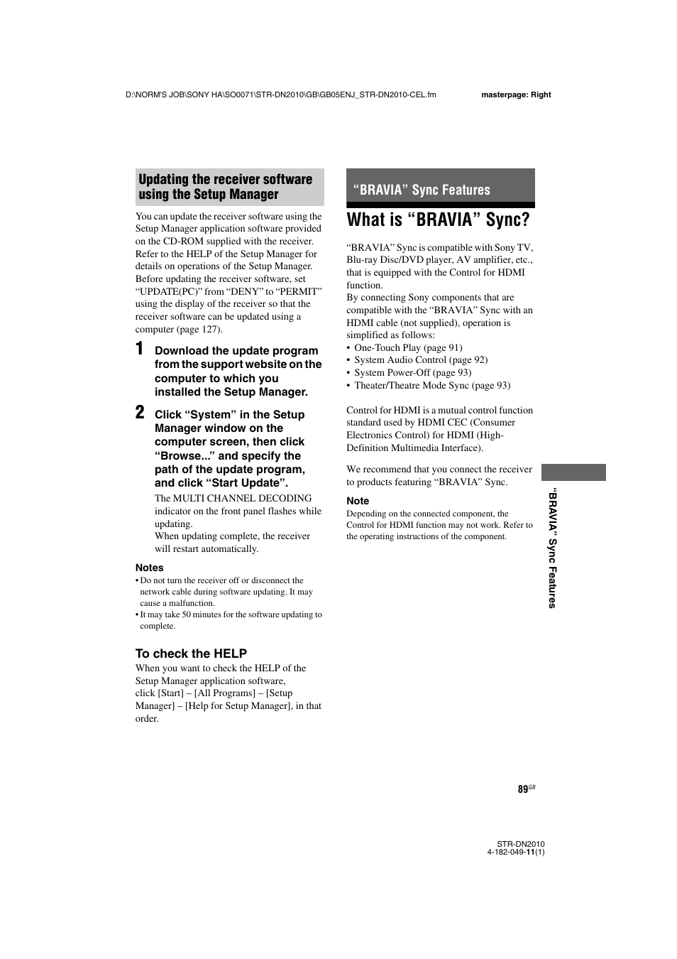 Bravia” sync features, What is “bravia” sync | Sony STR-DN2010 User Manual | Page 89 / 152