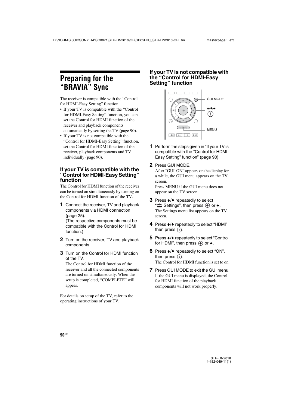 Preparing for the “bravia” sync | Sony STR-DN2010 User Manual | Page 90 / 152