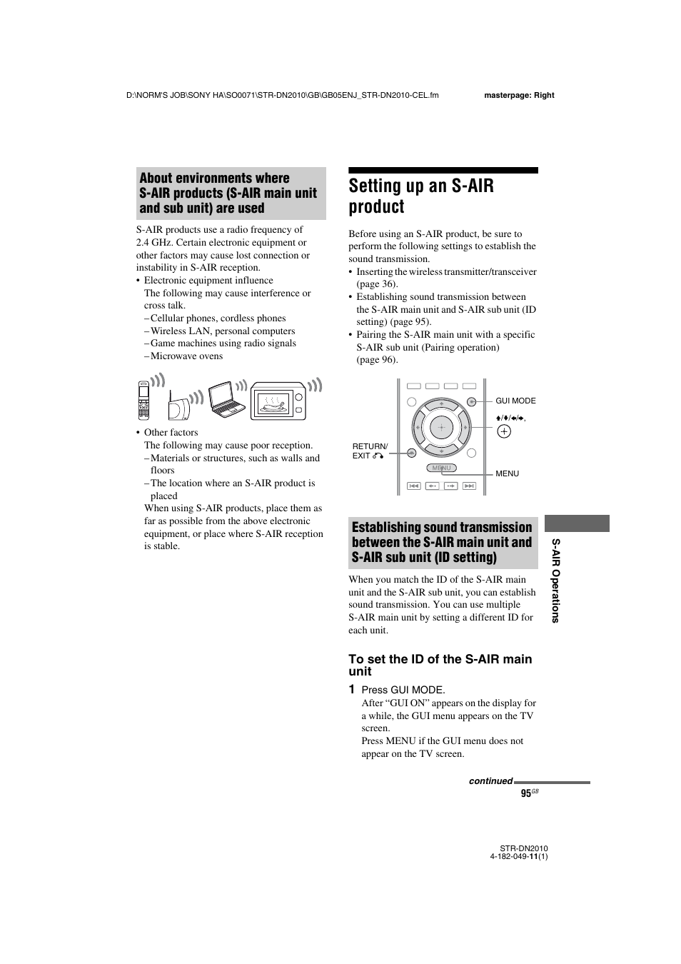 Setting up an s-air product | Sony STR-DN2010 User Manual | Page 95 / 152