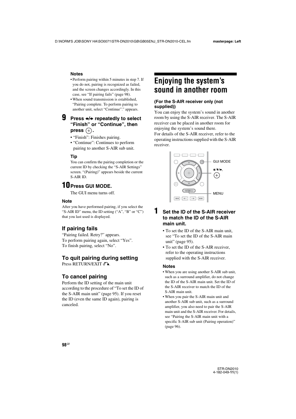 Enjoying the system’s sound in another room, Enjoying the system’s sound in another, Room | Sony STR-DN2010 User Manual | Page 98 / 152