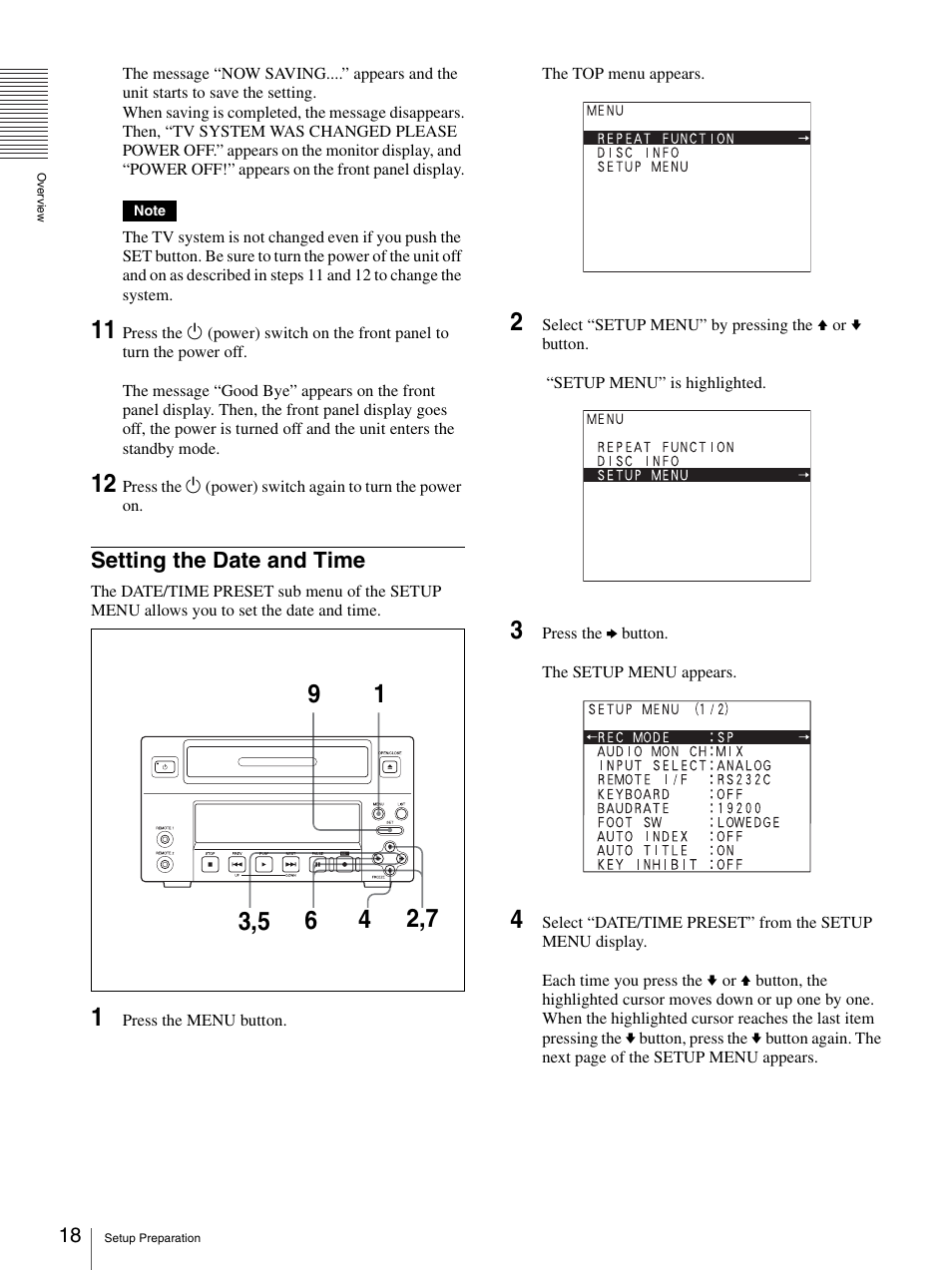 Setting the date and time | Sony DVO-1000MD User Manual | Page 18 / 62