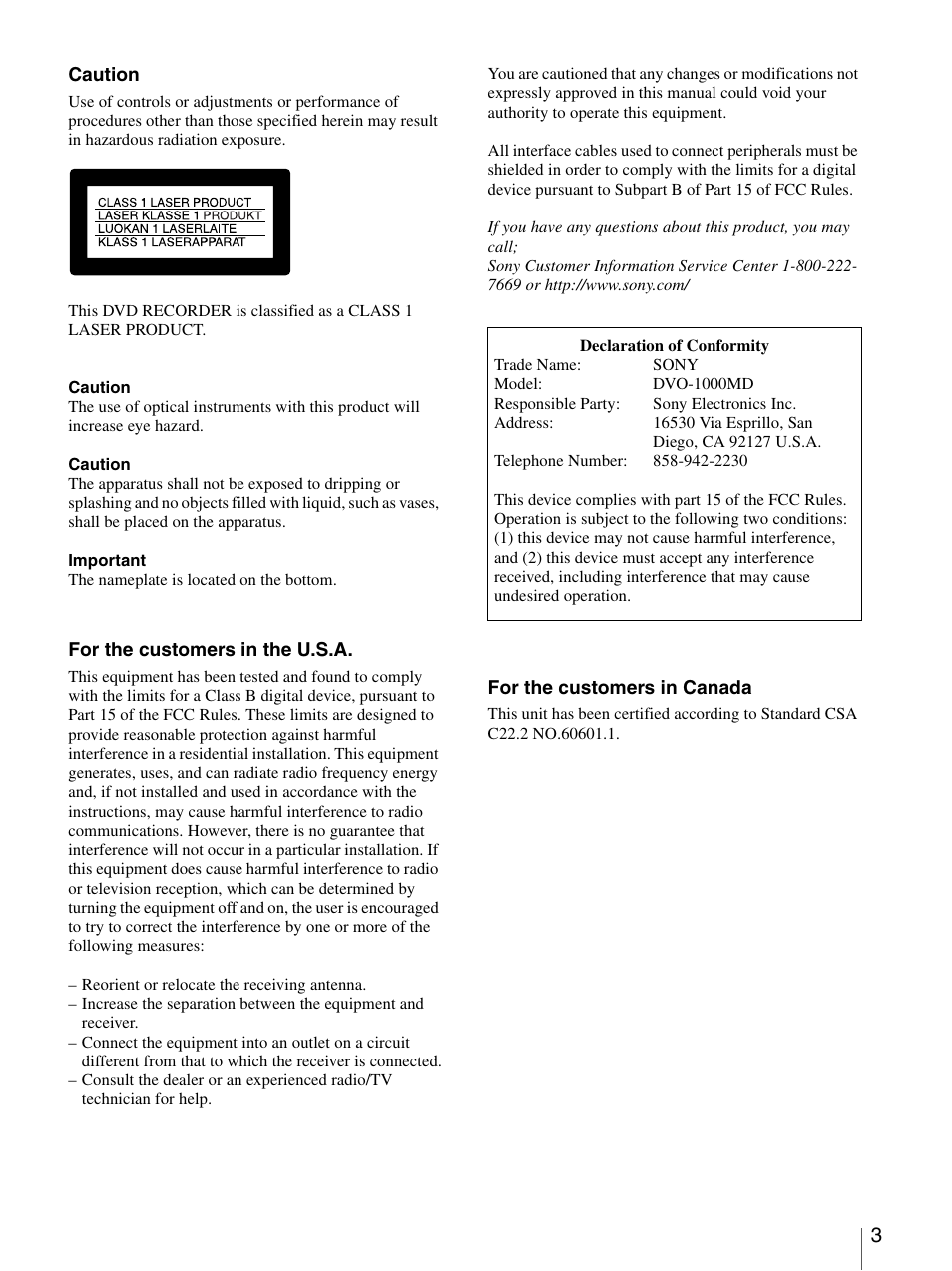 Sony DVO-1000MD User Manual | Page 3 / 62