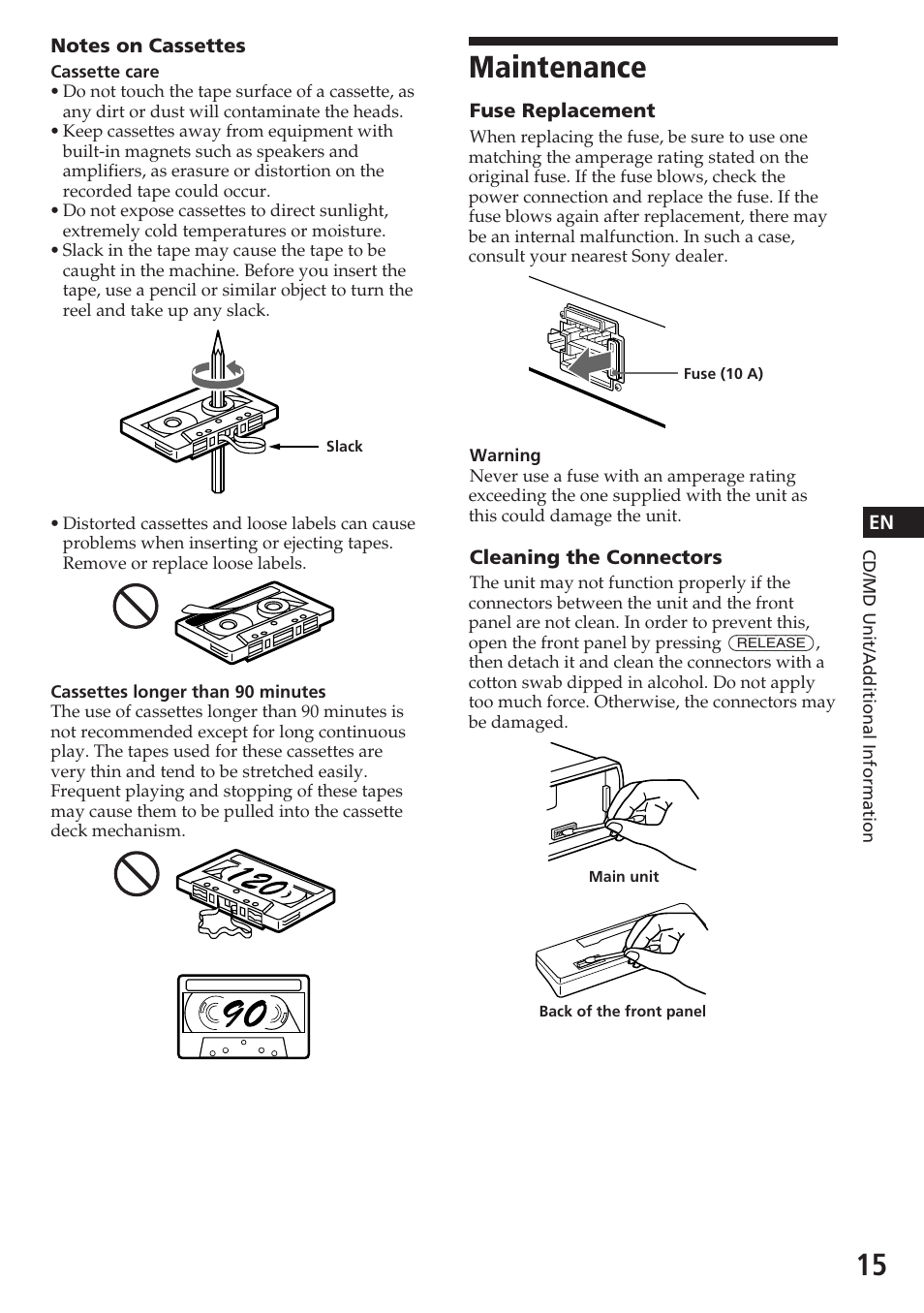 Maintenance | Sony XR-C5080R User Manual | Page 15 / 84