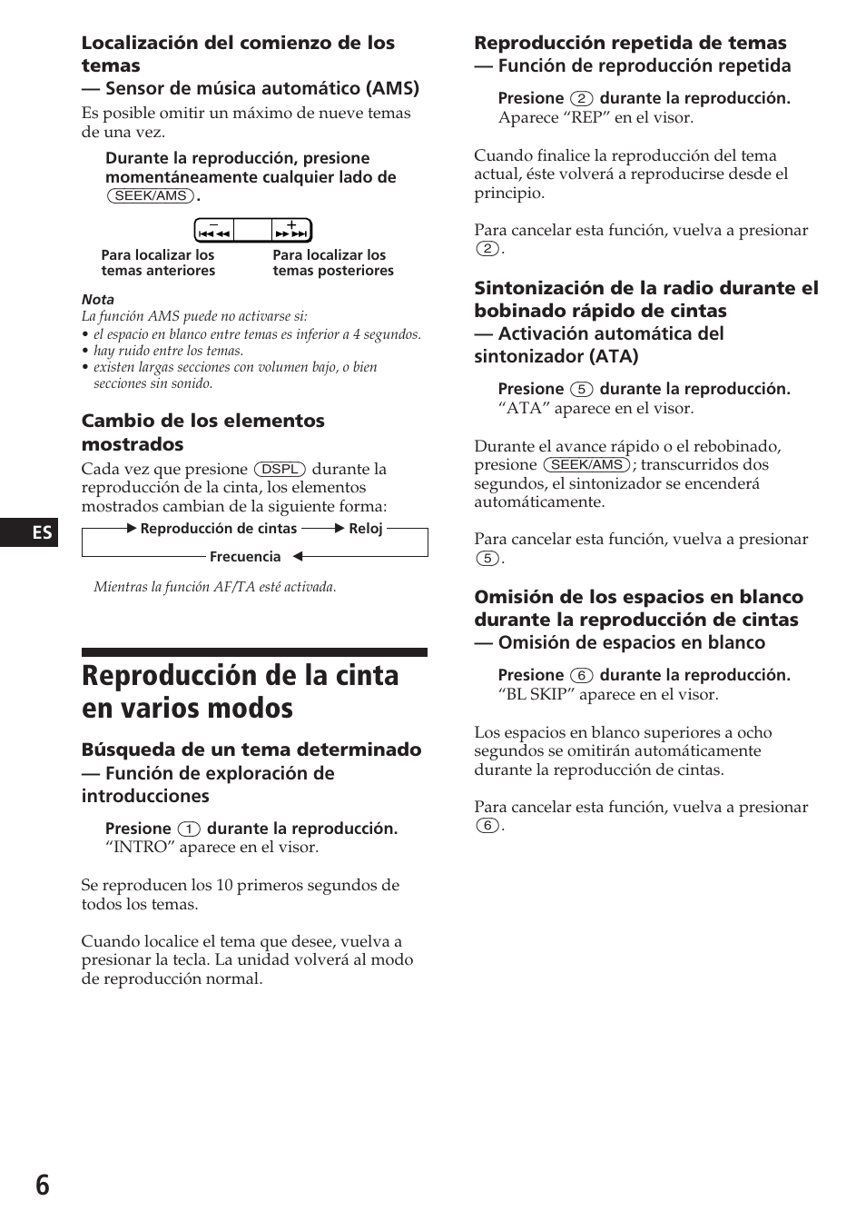 Reproducción de la cinta en varios modos | Sony XR-C5080R User Manual | Page 26 / 84