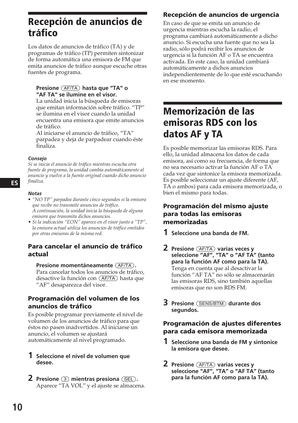 Recepción de anuncios de tráfico | Sony XR-C5080R User Manual | Page 30 / 84