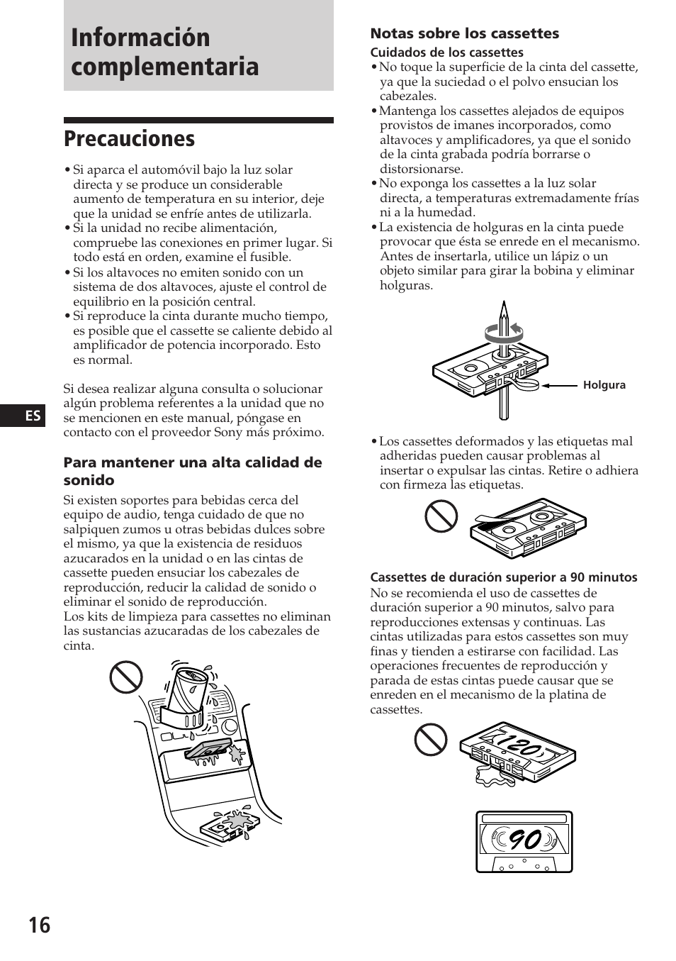 Información complementaria, Precauciones | Sony XR-C5080R User Manual | Page 36 / 84