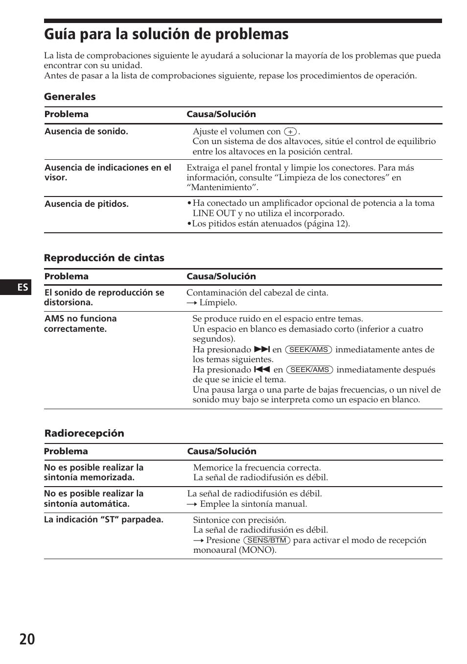 Guía para la solución de problemas | Sony XR-C5080R User Manual | Page 40 / 84