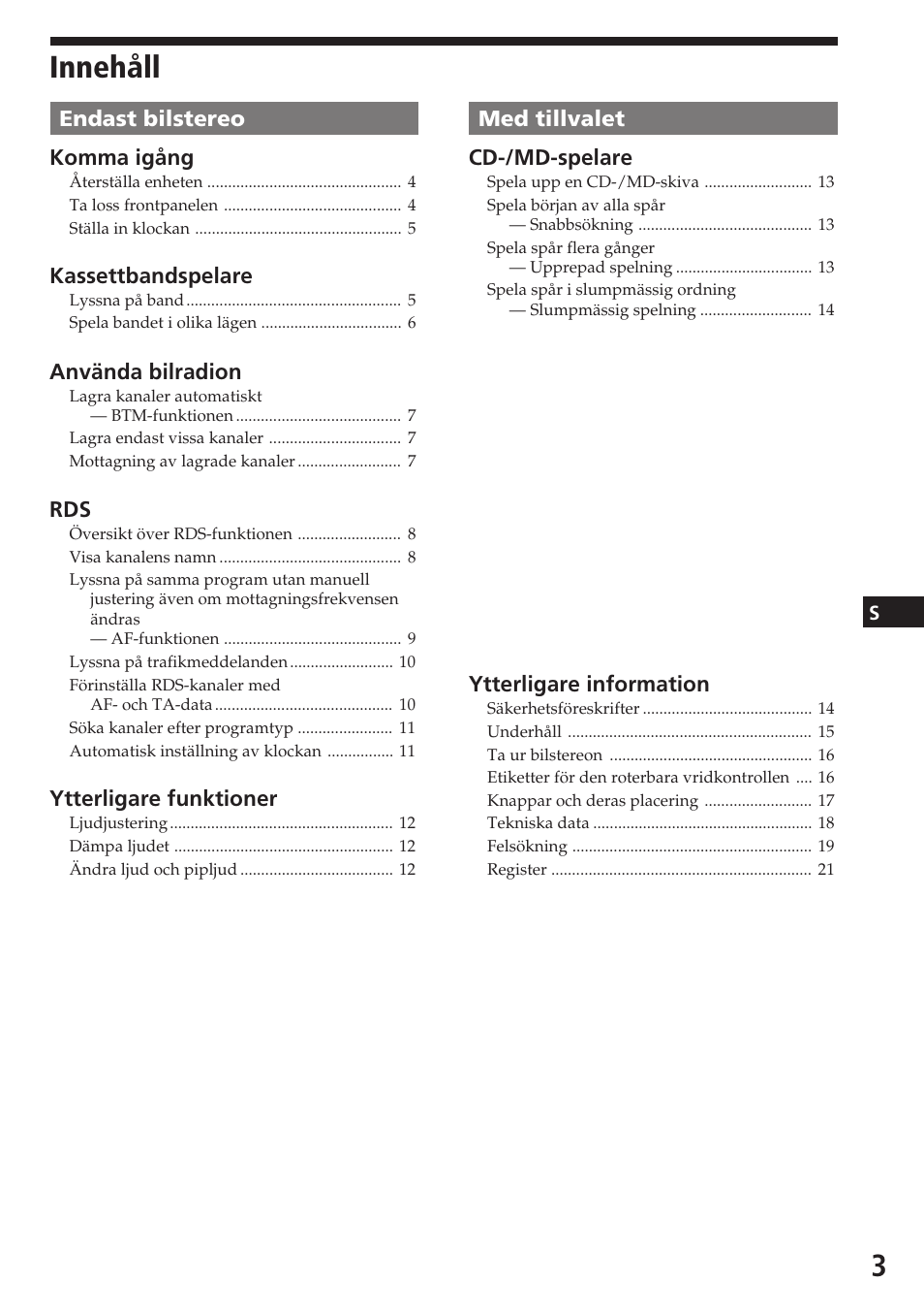 Innehåll | Sony XR-C5080R User Manual | Page 45 / 84