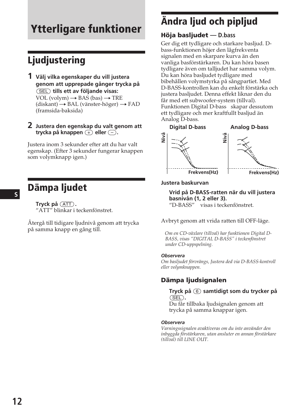 Ytterligare funktioner, Ändra ljud och pipljud, Ljudjustering | Dämpa ljudet | Sony XR-C5080R User Manual | Page 54 / 84