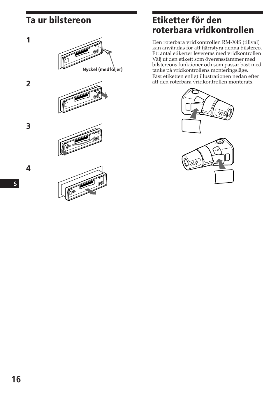 Ta ur bilstereon, Etiketter för den roterbara vridkontrollen | Sony XR-C5080R User Manual | Page 58 / 84