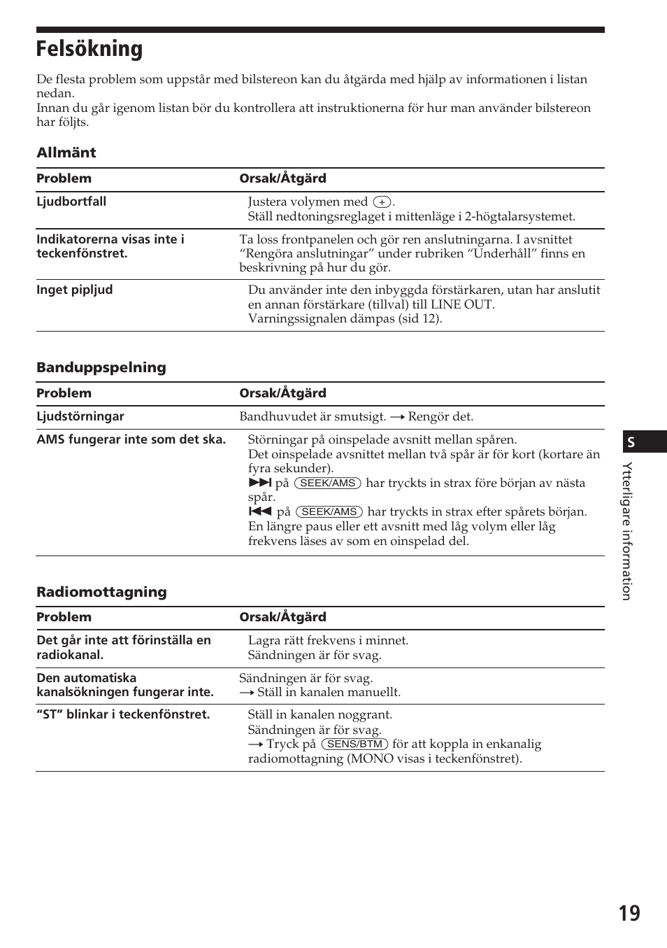 Felsökning | Sony XR-C5080R User Manual | Page 61 / 84