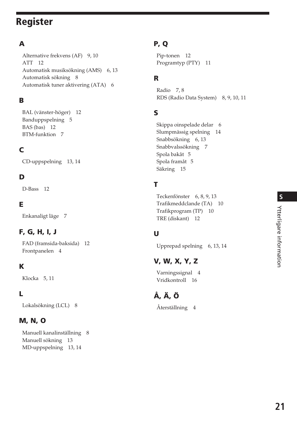 Register | Sony XR-C5080R User Manual | Page 63 / 84