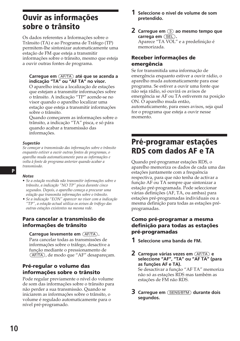 Ouvir as informações sobre o trânsito, Pré-programar estações rds com dados af e ta | Sony XR-C5080R User Manual | Page 72 / 84