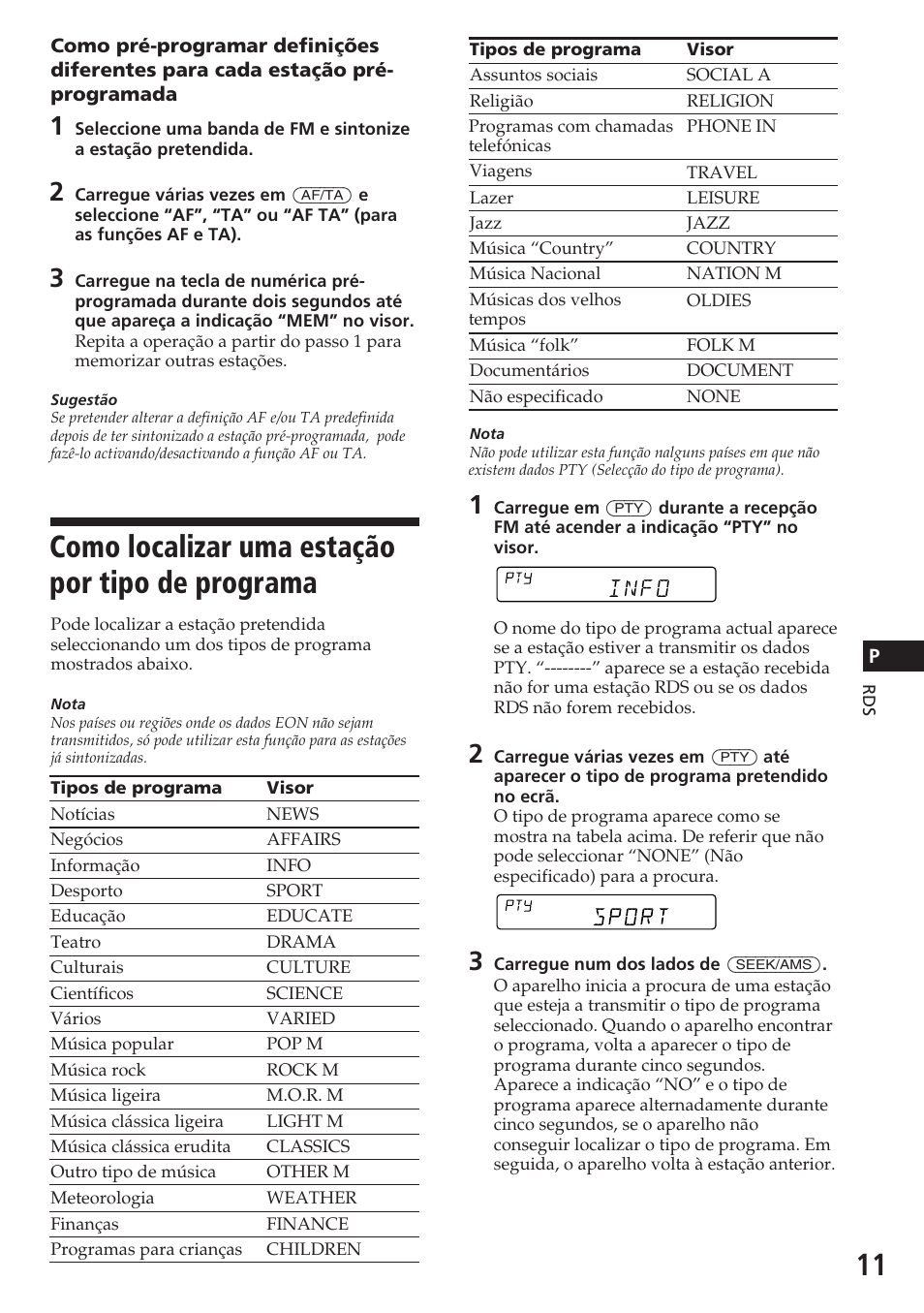 Como localizar uma estação por tipo de programa | Sony XR-C5080R User Manual | Page 73 / 84