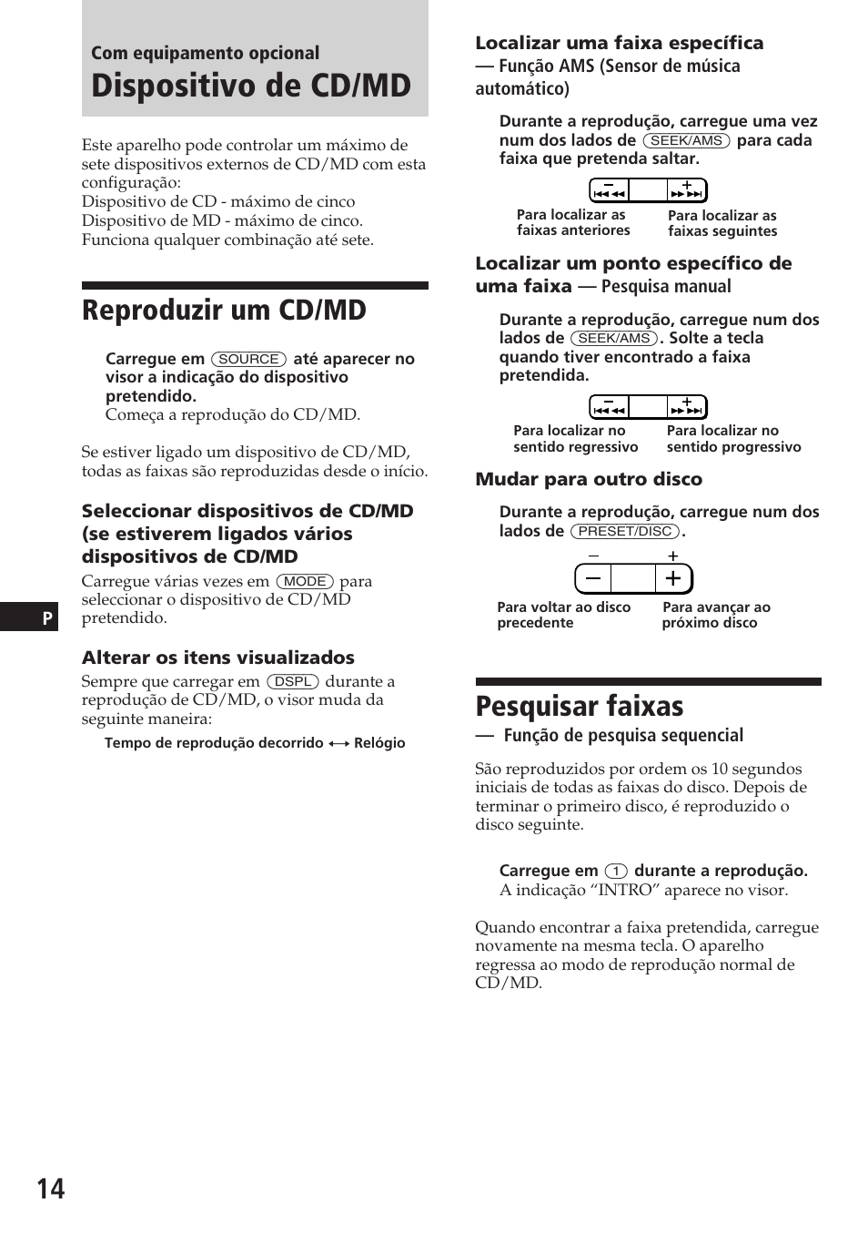 Dispositivo de cd/md, Pesquisar faixas, Reproduzir um cd/md | Sony XR-C5080R User Manual | Page 76 / 84