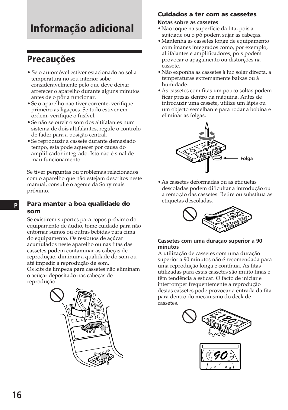 Informação adicional, Precauções | Sony XR-C5080R User Manual | Page 78 / 84