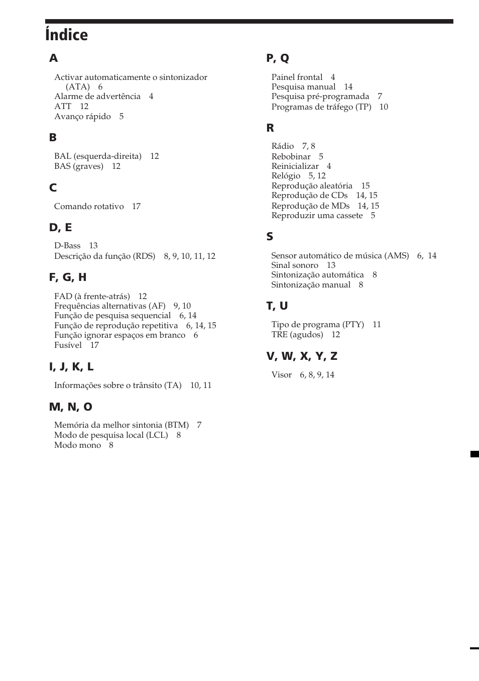 Índice | Sony XR-C5080R User Manual | Page 84 / 84