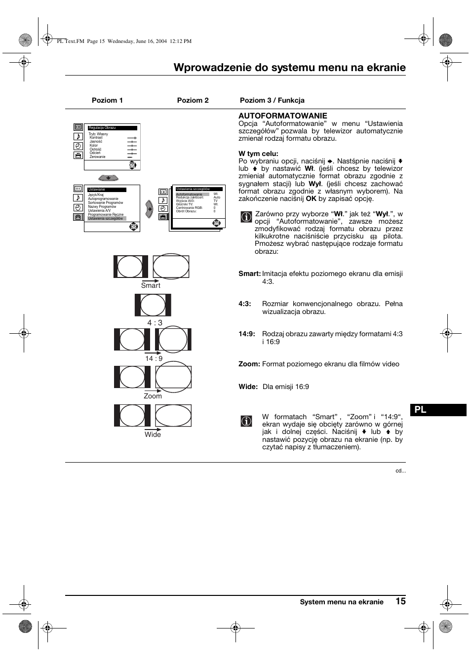 Wprowadzenie do systemu menu na ekranie | Sony FD Trinitron WEGA KV-28CS70K User Manual | Page 103 / 136