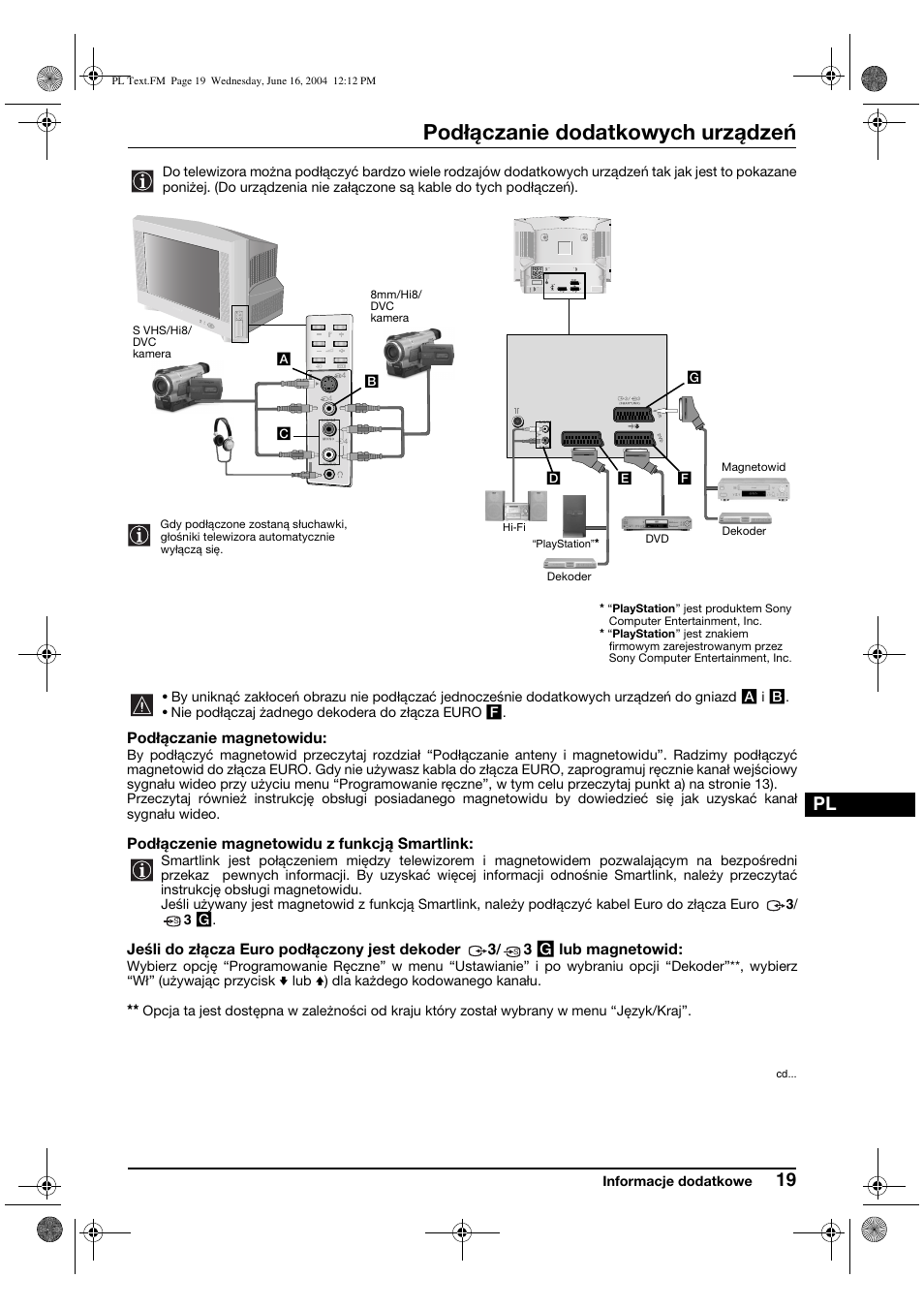 Podłączanie dodatkowych urządzeń | Sony FD Trinitron WEGA KV-28CS70K User Manual | Page 107 / 136