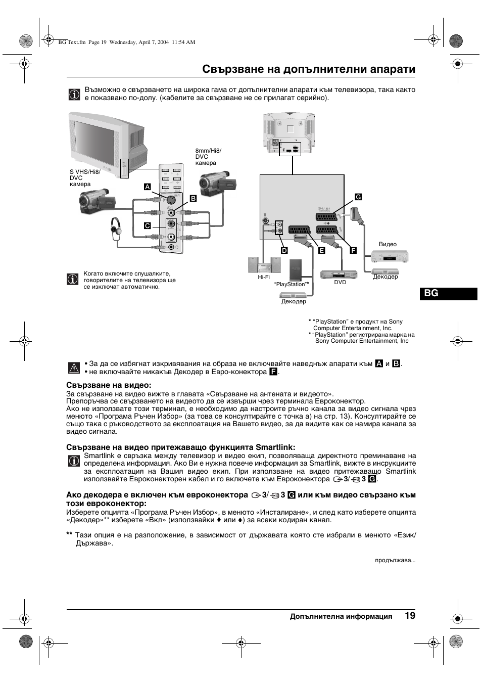 Свързване на допълнителни апарати | Sony FD Trinitron WEGA KV-28CS70K User Manual | Page 41 / 136