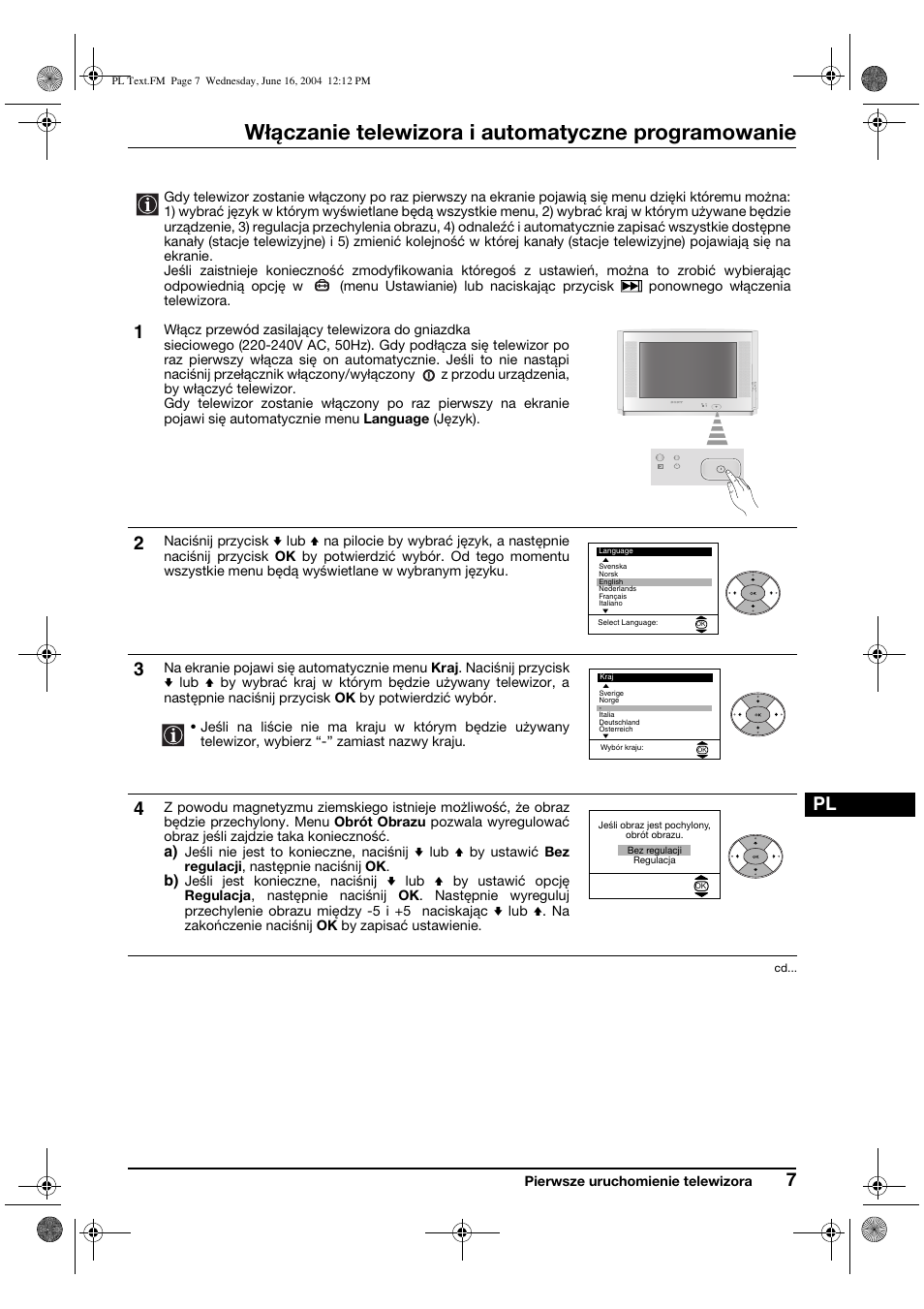Włączanie telewizora i automatyczne programowanie | Sony FD Trinitron WEGA KV-28CS70K User Manual | Page 95 / 136