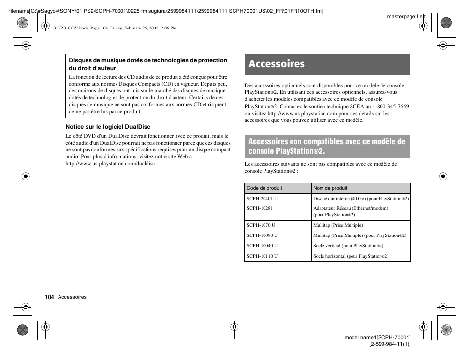 Accessoires | Sony NOT SCPH-70001 User Manual | Page 104 / 172