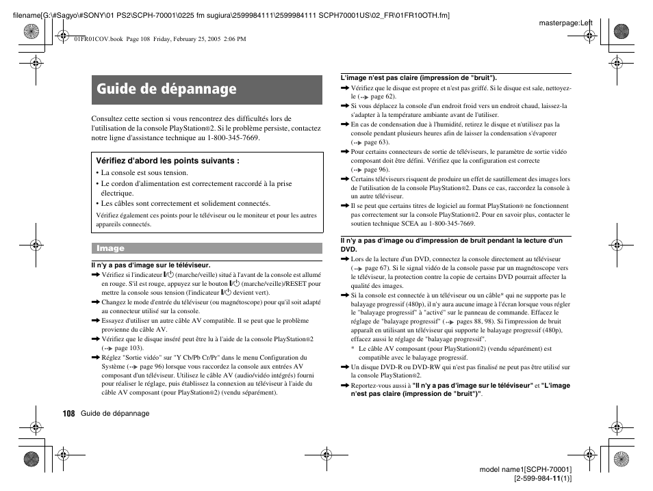 Guide de dépannage | Sony NOT SCPH-70001 User Manual | Page 108 / 172