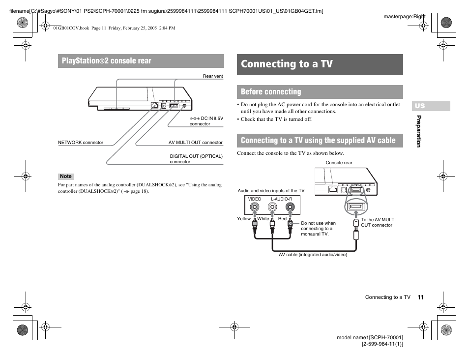 Connecting to a tv, Playstation, 2 console rear | Sony NOT SCPH-70001 User Manual | Page 11 / 172