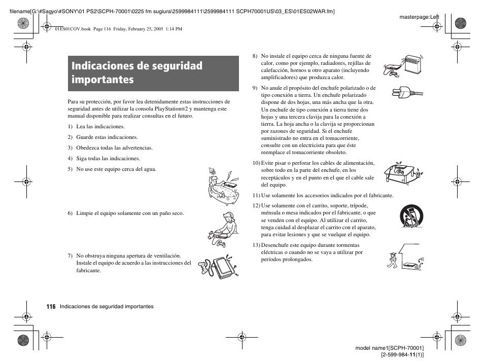 Indicaciones de seguridad importantes | Sony NOT SCPH-70001 User Manual | Page 116 / 172