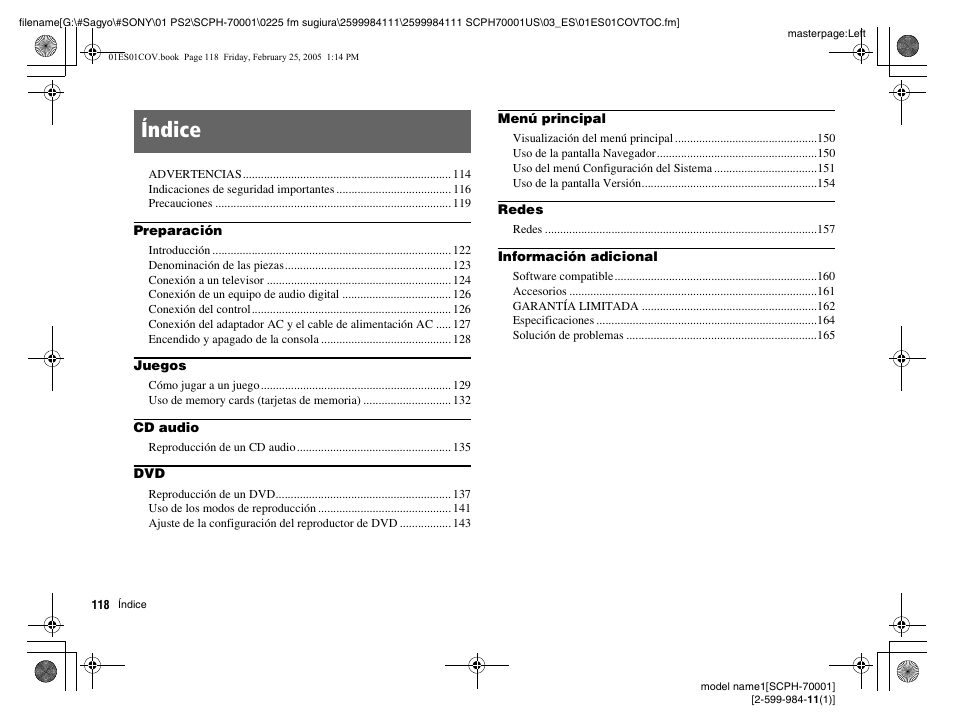 Índice | Sony NOT SCPH-70001 User Manual | Page 118 / 172