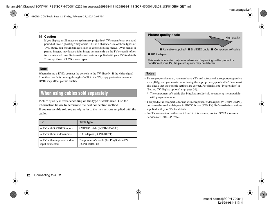 When using cables sold separately | Sony NOT SCPH-70001 User Manual | Page 12 / 172