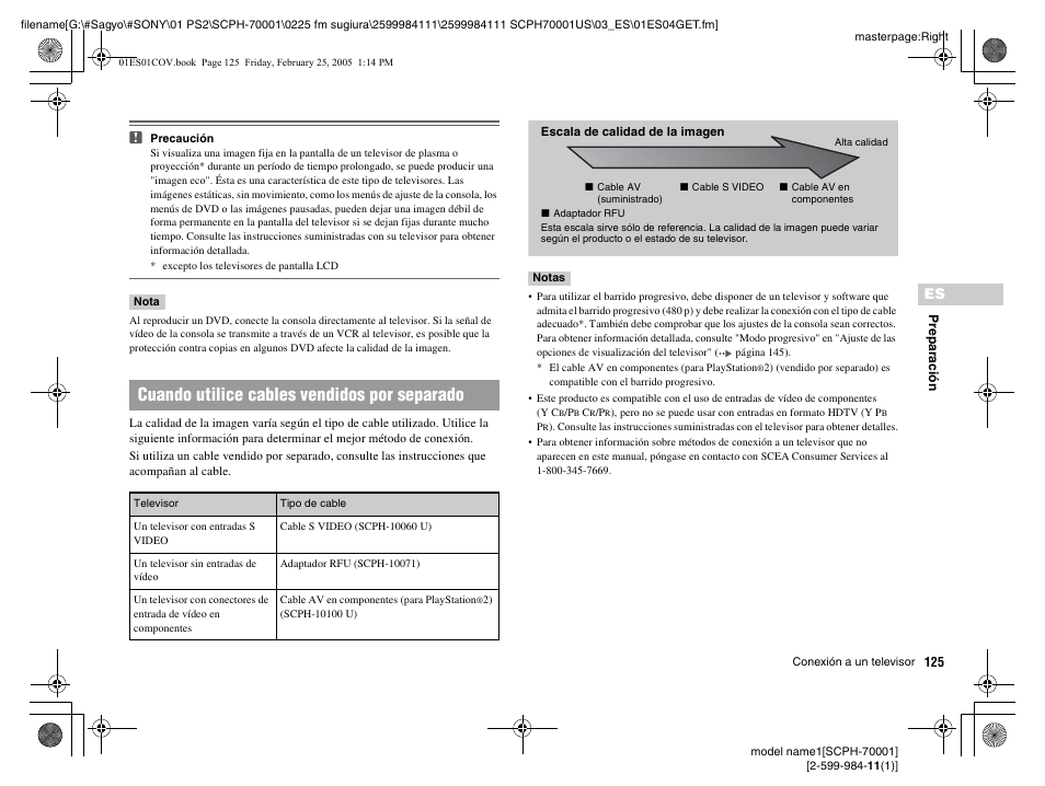 Cuando utilice cables vendidos por separado | Sony NOT SCPH-70001 User Manual | Page 125 / 172