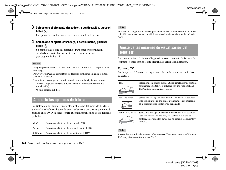 Ajuste de las opciones de idioma | Sony NOT SCPH-70001 User Manual | Page 144 / 172