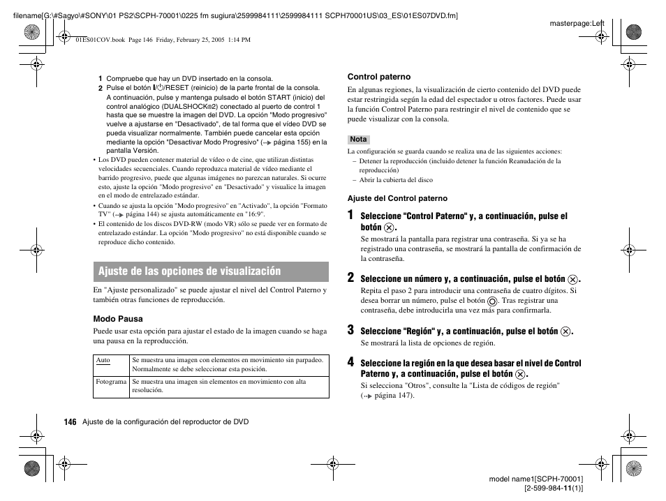 Ajuste de las opciones de visualización | Sony NOT SCPH-70001 User Manual | Page 146 / 172