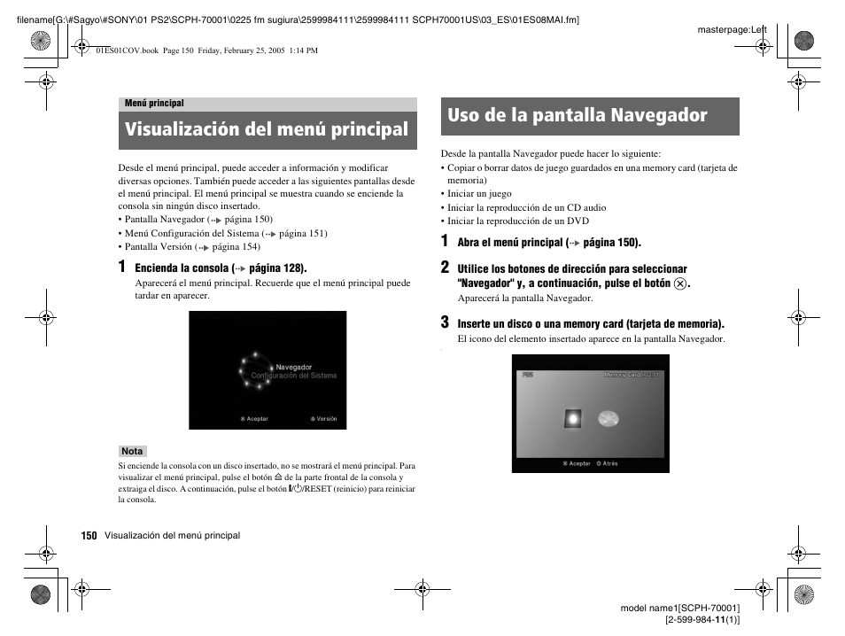 Menú principal | Sony NOT SCPH-70001 User Manual | Page 150 / 172