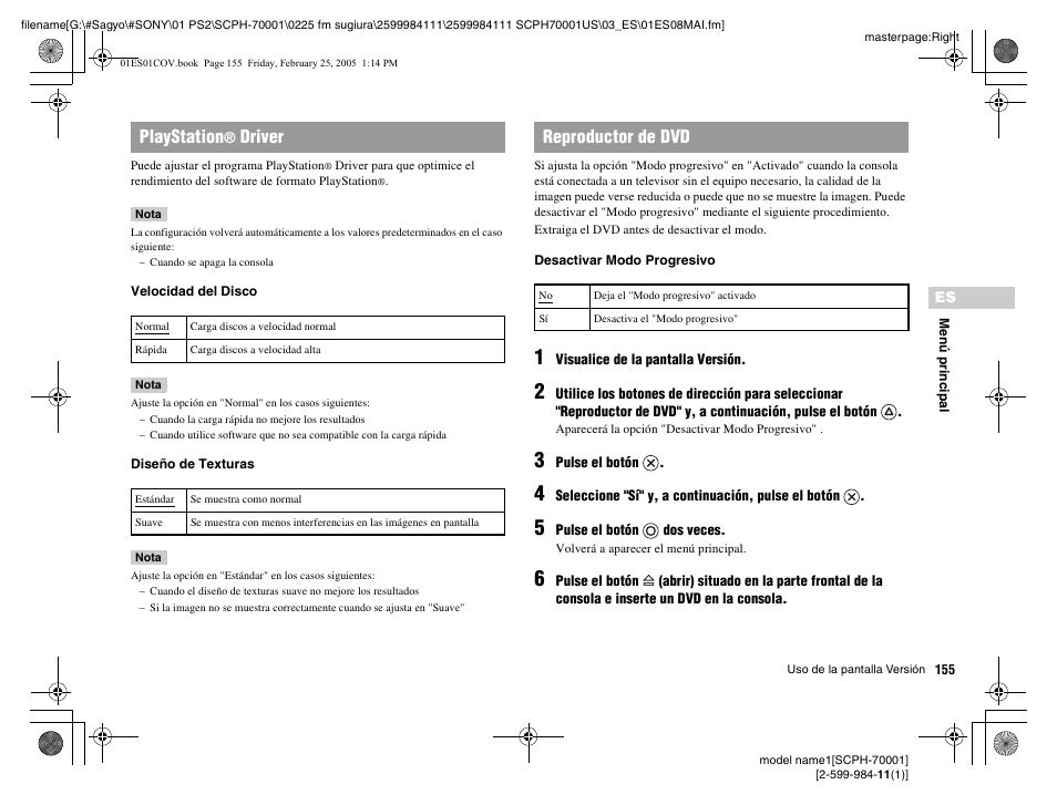 Playstation, Driver, Reproductor de dvd | Sony NOT SCPH-70001 User Manual | Page 155 / 172