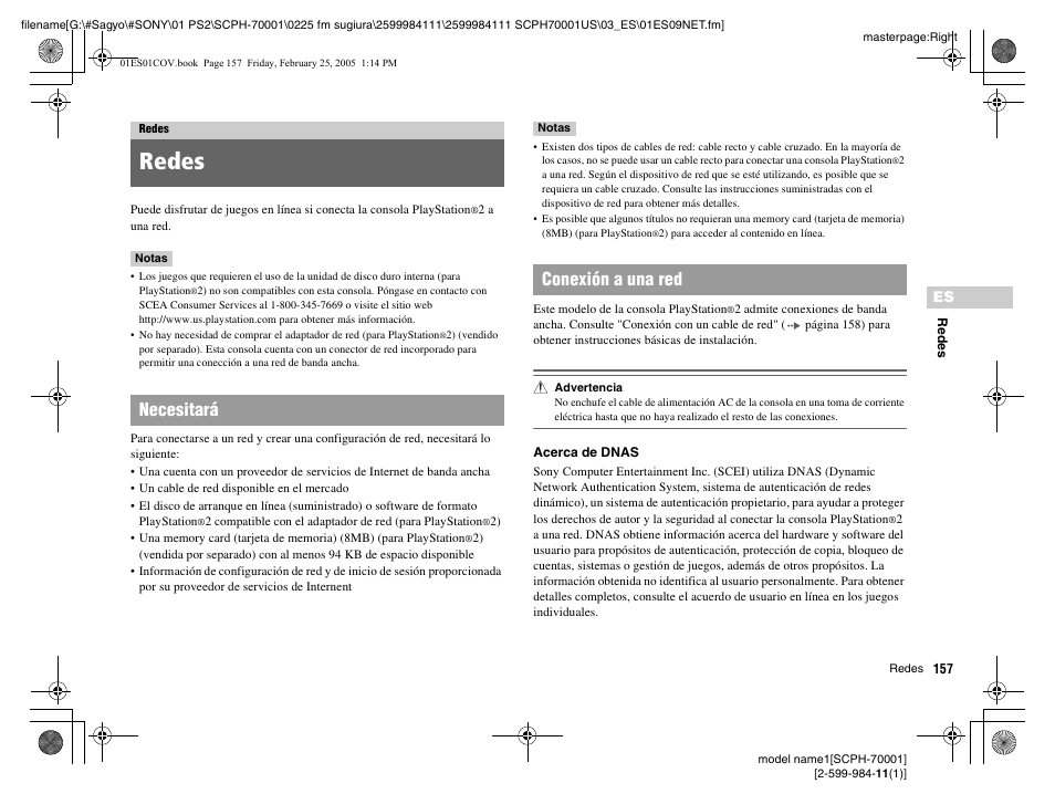 Redes, Necesitará conexión a una red | Sony NOT SCPH-70001 User Manual | Page 157 / 172