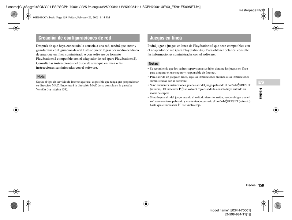 Creación de configuraciones de red juegos en línea | Sony NOT SCPH-70001 User Manual | Page 159 / 172