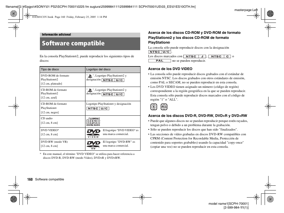 Información adicional, Software compatible | Sony NOT SCPH-70001 User Manual | Page 160 / 172