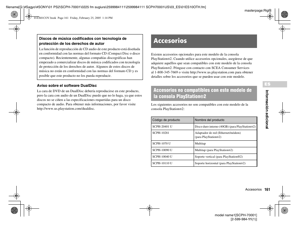 Accesorios | Sony NOT SCPH-70001 User Manual | Page 161 / 172