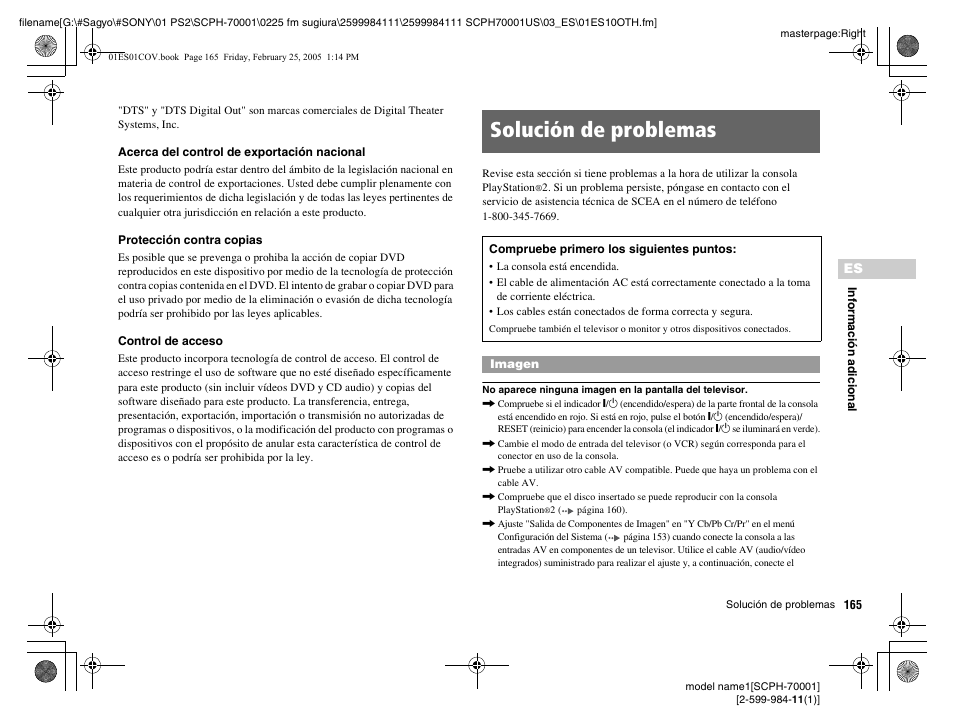 Solución de problemas | Sony NOT SCPH-70001 User Manual | Page 165 / 172