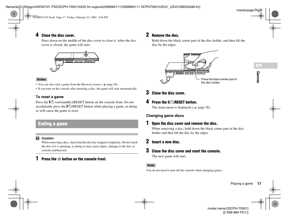 Ending a game | Sony NOT SCPH-70001 User Manual | Page 17 / 172