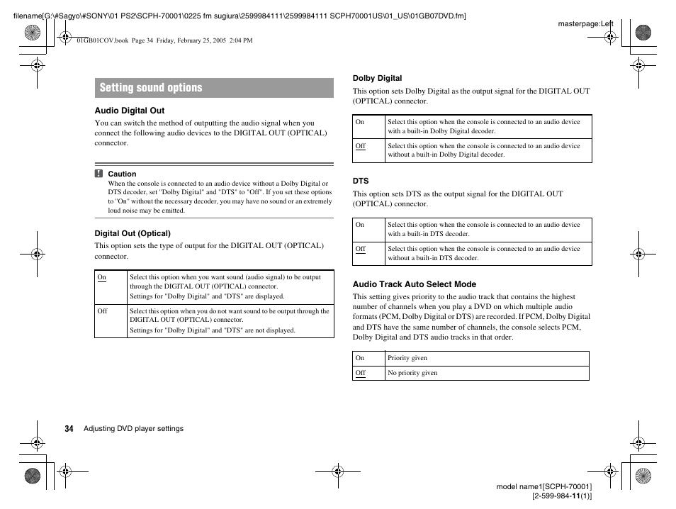 Setting sound options | Sony NOT SCPH-70001 User Manual | Page 34 / 172
