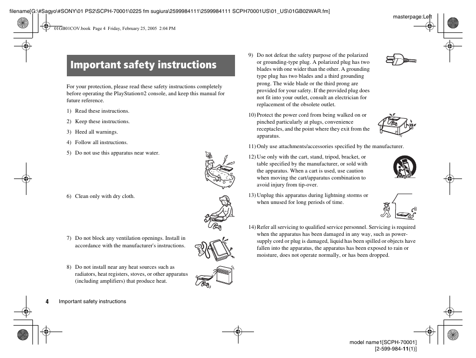 Important safety instructions | Sony NOT SCPH-70001 User Manual | Page 4 / 172