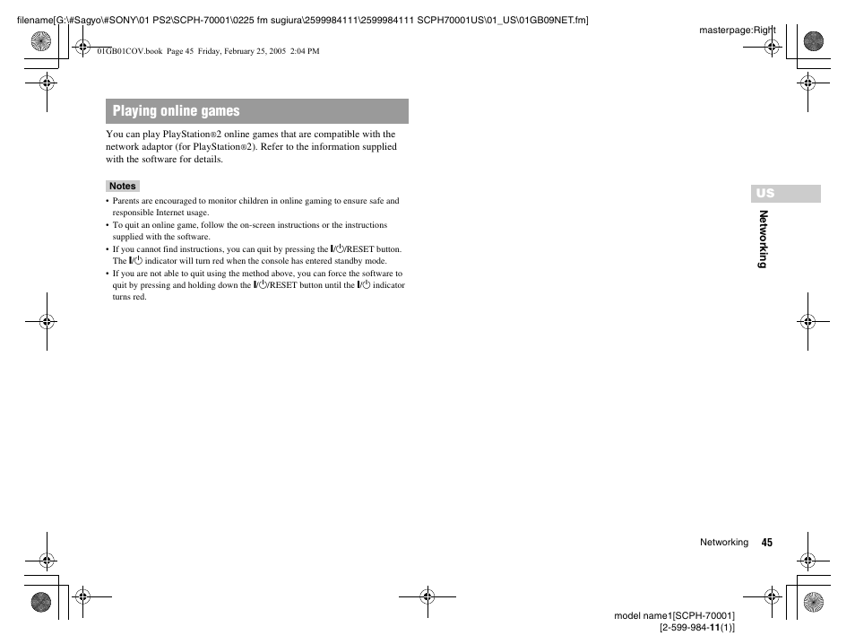 Playing online games | Sony NOT SCPH-70001 User Manual | Page 45 / 172