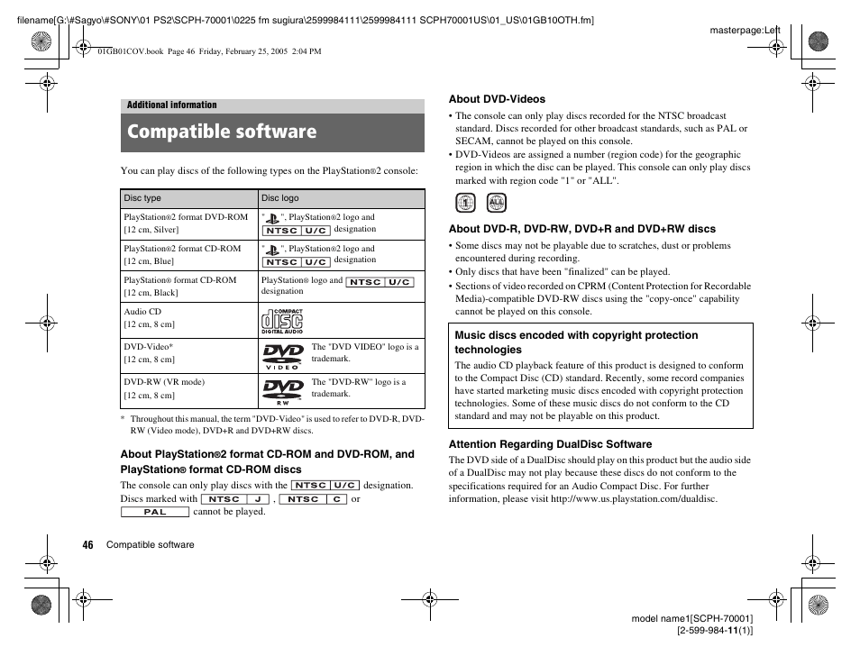 Additional information, Compatible software | Sony NOT SCPH-70001 User Manual | Page 46 / 172